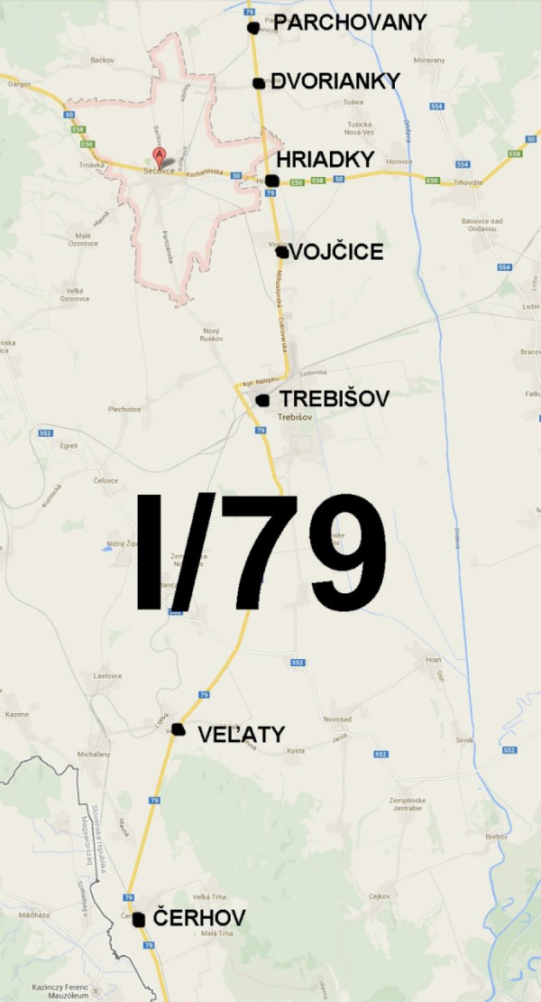 Obce Trebišovského okresu pri ceste I-79